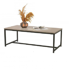 Cargar imagen en el visor de la galería, Mesa de Centro Pie Metálico de Acero, Lacado en Negro y Madera MDF Color Roble de 36x50x100 cm