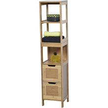 Cargar imagen en el visor de la galería, Mueble de baño Armario Columna Bambú 2 Cajones + 3 Estantes - Mahe Madera