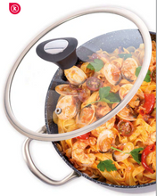 Cargar imagen en el visor de la galería, Cacerola baja Con Tapa Cristal Inducción Cazuela Cocina Piedra Black Todo Tipo Fuego