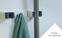 Cargar imagen en el visor de la galería, Colgador triple para escobas 3.2 x 35.5 cm blanco y gris con tornillos