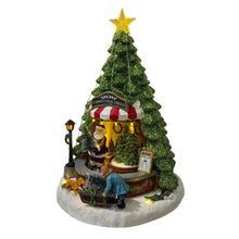 Cargar imagen en el visor de la galería, Escena Tienda Venta Abetos Con Luz 30 Led Música Movimiento 22x22x33 cm Navidad