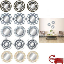 Cargar imagen en el visor de la galería, Pack 3 Espejos Pared Decorativos Plateados dorados Casa Habitación Salón 25 cm