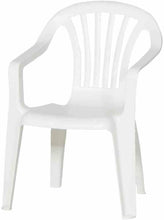 Cargar imagen en el visor de la galería, Silla resina blanca de plástico con respaldo alto para exterior, tanto como jardín, terraza, playa o camping.