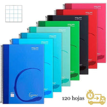 Cargar imagen en el visor de la galería, Cuaderno libreta Cervantes espiral forrado tapa extradura 120 hoja microperforadas A4 cuadrícula 5X5 MM