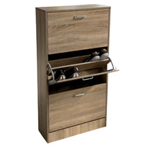 Cargar imagen en el visor de la galería, MUEBLE ZAPATERO DE 3 CAJONES BLANCO/ROBLE 63 x 24 x 120 cm para 18 pares zapatos