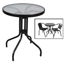 Cargar imagen en el visor de la galería, Mesa Redonda de Metal con Base de Cristal - Mesa para Jardín, Terraza, Patio o Balcón - Alto. 70 cm x Diámetro 60 cm