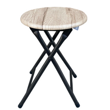 Cargar imagen en el visor de la galería, Silla Taburete Plegable Terminado de madera, Aluminio, Marrón, Ø30 cm, 30x45 cm