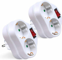 Cargar imagen en el visor de la galería, pack 2 adaptador con interruptor y 2 enchufes schuko.16A/250V~ MAx.3680W