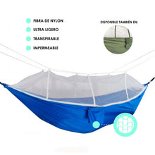 Cargar imagen en el visor de la galería, Hamaca colgante con mosquitera para protegerte de los insectos al aire libre 260 x 140 cm