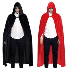Cargar imagen en el visor de la galería, Capa Negro o Rojo Con Capucha De Terciopelo Unisex Para Disfraz Vampiro 140 Cm