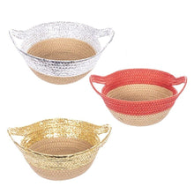 Cargar imagen en el visor de la galería, Cesta Cuerda Papel Con Asa Natural Rojo Plata 22x8 Cm Navidad Decoracion