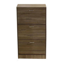 Cargar imagen en el visor de la galería, MUEBLE ZAPATERO DE 3 CAJONES BLANCO/ROBLE 63 x 24 x 120 cm para 18 pares zapatos