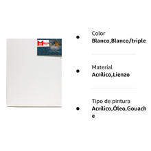 Cargar imagen en el visor de la galería, Lienzo para pintar Perfil 16mm pre-estirados 280grs Apto para Óleo, acrílico y técnica mixta 100% Algodón Triple Preparado