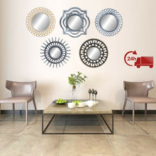 Cargar imagen en el visor de la galería, Pack 3 Espejos Pared Decorativos Plateados dorados Casa Habitación Salón 25 cm