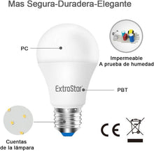 Cargar imagen en el visor de la galería, Pack 6 Bombillas LED 10W E27 800 lúmenes Casquillo Gordo, Luz Cálida, Frio