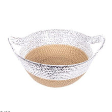 Cargar imagen en el visor de la galería, Cesta Cuerda Papel Con Asa Natural Rojo Plata 25x9 Cm Navidad Decoracion