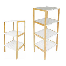 Cargar imagen en el visor de la galería, Mueble de Baño Estanteria Bambú y Madera -3 o 4 Baldas - Estanteria Baño (Blanco-Natural)