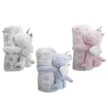 Cargar imagen en el visor de la galería, MANTITA CON PELUCHE UNICONIOS 1.00 X 75 CM