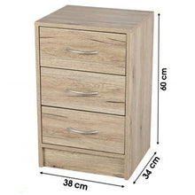 Cargar imagen en el visor de la galería, Mueble Mesita de Noche Armario de 3 cajones CÓMODA MDF 40 mm Habitacion dormitorio 38x34x60 cm