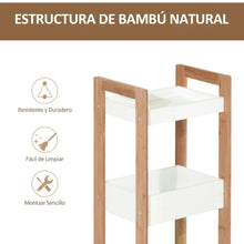 Cargar imagen en el visor de la galería, Mueble De Baño Eatantería De 3 Estantes Con Ruedas Bambú Mdf - Blanco/bambú