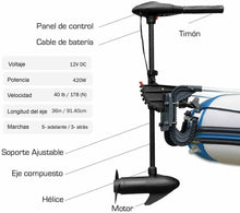 Cargar imagen en el visor de la galería, Motor fueraborda eléctrico 12V dc / 480w 8 marchas para barcos hinchables