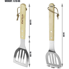 Cargar imagen en el visor de la galería, Juego barbacoa 3 utensilios de cocina kit de tenedor, pinza y espátula de acero