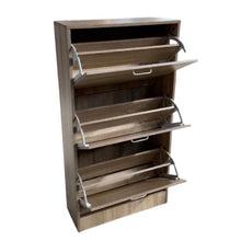 Cargar imagen en el visor de la galería, MUEBLE ZAPATERO DE 3 CAJONES BLANCO/ROBLE 63 x 24 x 120 cm para 18 pares zapatos