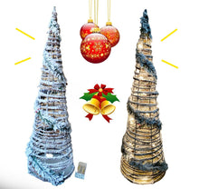 Cargar imagen en el visor de la galería, Cono de Navidad árbo,decorado Xmas espumillon con 15 luces LED cálida 60 cm