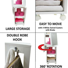 Cargar imagen en el visor de la galería, Mueble de Baño Columna Armario Giratorio Con Ruedas con Espejo 3 Conpartimentos 2 Estantes, Armario de Lavabo