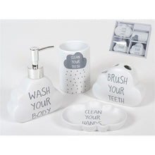 Cargar imagen en el visor de la galería, Set de baño de cerámica con dispensador de jabón, vaso, jabonera y portacepillos