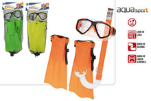 Cargar imagen en el visor de la galería, SET MÁSCARA + TUBO + ALETAS BUCEO ACUÁTICO, DEPORTE PISCINAS Y PLAYA