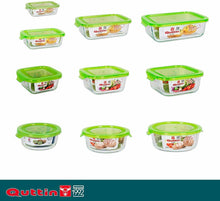 Cargar imagen en el visor de la galería, Fiambrera de Cristal con Tapa de Verde Rectangular Cuadrada redonda