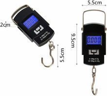 Cargar imagen en el visor de la galería, Báscula Eléctrica Portátil Digital Colgante 10g - 50kg, Báscula para Equipaje para Pesar Maletas o Bolsas de Viaje - Medición Precisa con Pantalla LCD y Visión Nocturna