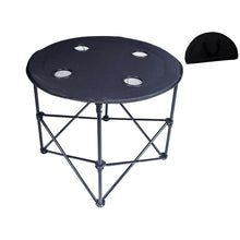 Cargar imagen en el visor de la galería, Mesa Camping Redonda Plegable Trasnsportable, 4 posavasos, ø70 x H60 cm para viajes, camping, senderismo, etc