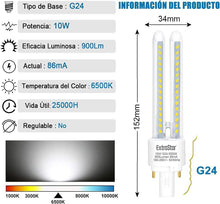 Cargar imagen en el visor de la galería, Pack 2 Bombillas LED PLC 2 Pines Tubo 2U Maiz G24, Luz Fría Blanca No regulable