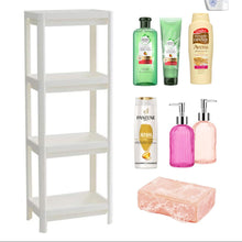 Cargar imagen en el visor de la galería, Mueble de Baño Estantería plástico de almacenamiento 4 niveles con gancho 35,5 x 23 x 100 cm