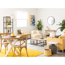 Cargar imagen en el visor de la galería, Mesa de Centro Pie Metálico de Acero, Lacado en Negro y Madera MDF Color Roble de 36x50x100 cm