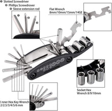 Cargar imagen en el visor de la galería, Multifuncion Para bicicleta Kit de reparación mecánico Palanca neumático 16 en 1