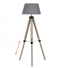 Cargar imagen en el visor de la galería, Lámpara de pie ajustable de madera tipo trípode con pantalla gris para el hogar con interruptor, tono de color gris moderno, Para Cualquiera habitación Salón Escritorio