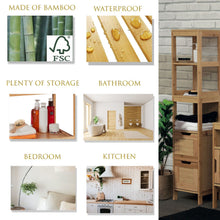 Cargar imagen en el visor de la galería, Mueble de baño Armario Columna Bambú 2 Cajones + 3 Estantes - Mahe Madera