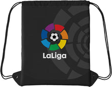 Cargar imagen en el visor de la galería, Bolso bolsa de Cuerdas La Liga, Gymsack Impermeable Mochila Deportiva, Saco de De-porte Bolsa de Gimnasio con Cuerdas, Gran Capacidad, Logo Oficial La Liga, One Size, Negro