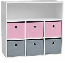 Cargar imagen en el visor de la galería, Mueble de 6 cestas de almacenamiento madera blanca, Multicolor, 70 x 76,2 x 30 cm