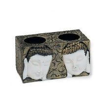 Cargar imagen en el visor de la galería, Portavelas doble buda candelabro resina norbu 13 cm figura decoracion para hogar