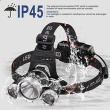 Cargar imagen en el visor de la galería, Linterna frontal Led 90 grados de cabeza con 4 modos T6/R5 3 piezas recargable