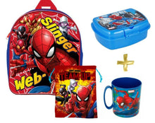 Cargar imagen en el visor de la galería, Spiderman - Lote mochila, sandwichera fiambrera, taza y bolsa merienda cole