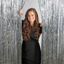 Cargar imagen en el visor de la galería, Cortina de flecos metalizada decorativa cumpleaños fiesta Plateado y Dorado