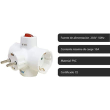 Cargar imagen en el visor de la galería, Pack 4 Adaptador Triple Con Enchufe Schuko Con Interruptor Luminoso