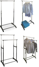 Cargar imagen en el visor de la galería, Perchero Metal Doble, Simple, Negro, alturas ajustables con ruedas