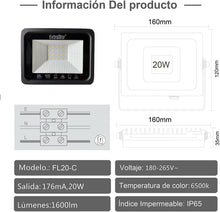 Cargar imagen en el visor de la galería, 2 x Focos LED exterior 20W Potente IP65, Luz fria 6500 k para terraz, Jardín....