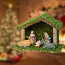 Cargar imagen en el visor de la galería, Nacimiento 5 Pcs Pesebre Madera 24x18x11 Belen Navidad Establo